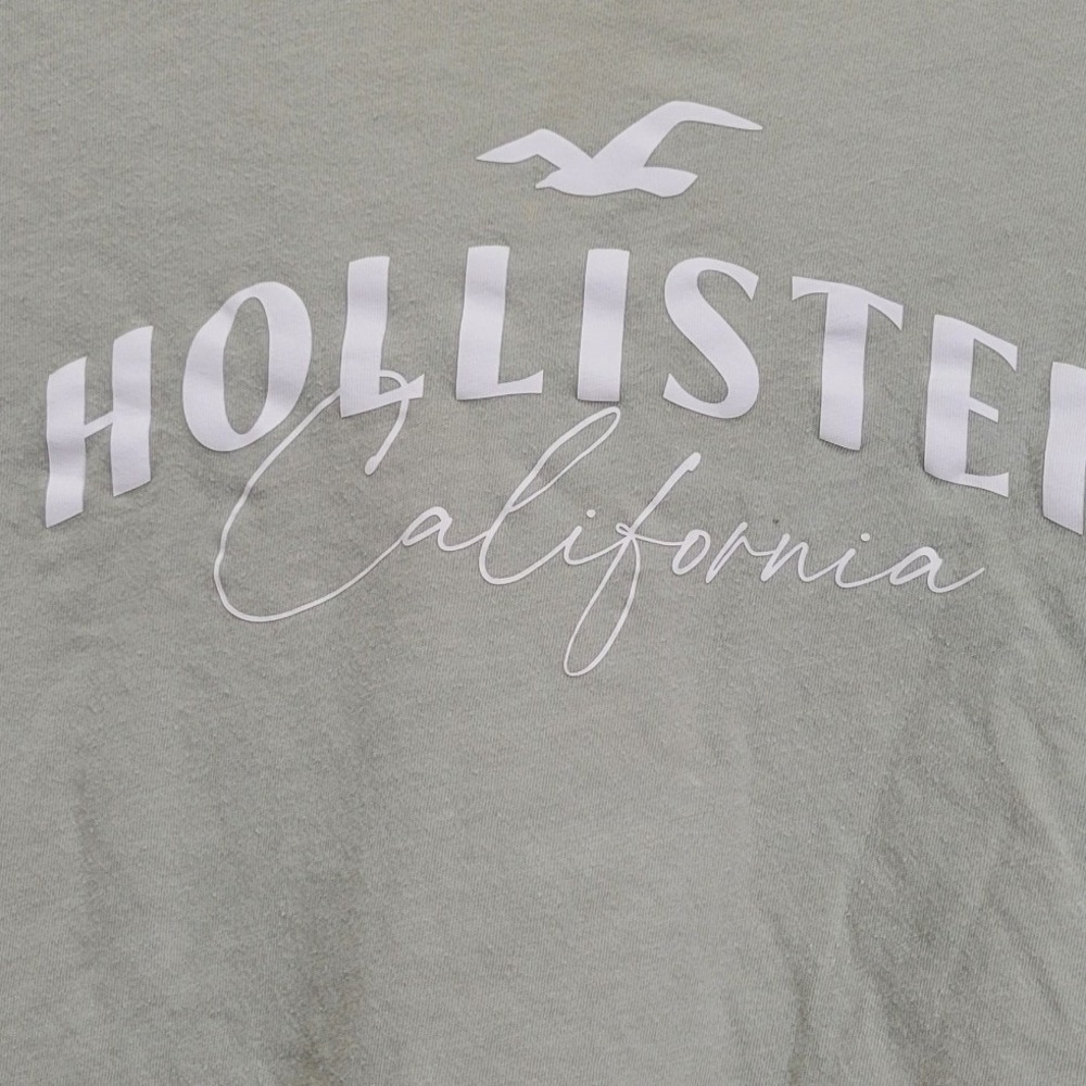 Hollister California Sage Green Long Sleeve Crop Top Graphic Tee Womens Medium